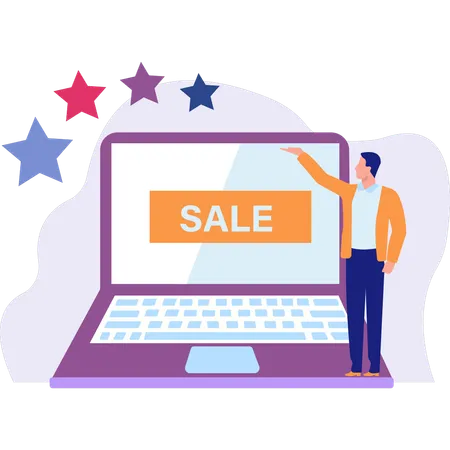 Man showing online sale rating  Illustration