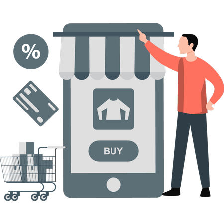 Man showing online shopping  Illustration