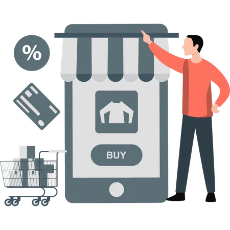 Man showing online shopping  Illustration