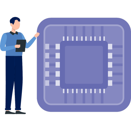 Man showing orbital ai chip  Illustration