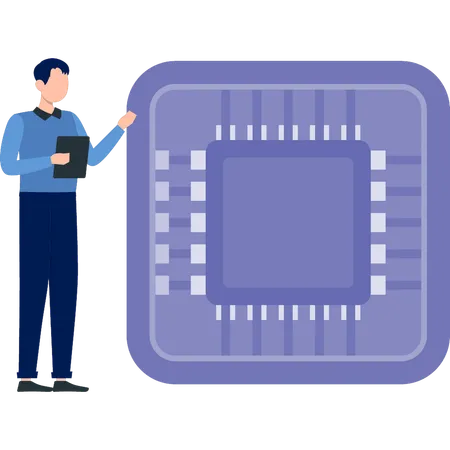 Man showing orbital ai chip  Illustration