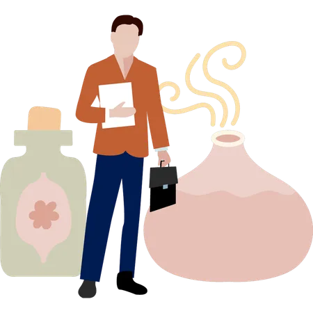 Man showing perfume bottle  Illustration