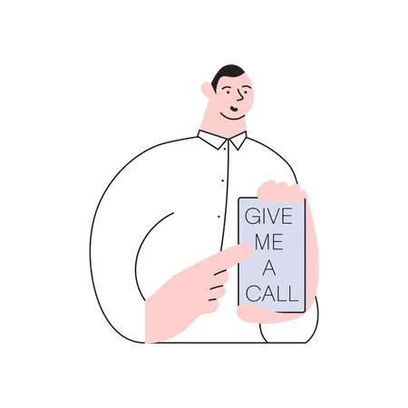 Man showing phone screen with give me a call Illustration