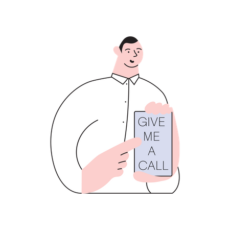 Man showing phone screen with give me a call  Illustration