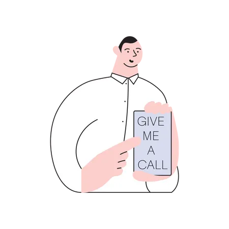 Man showing phone screen with give me a call  Illustration