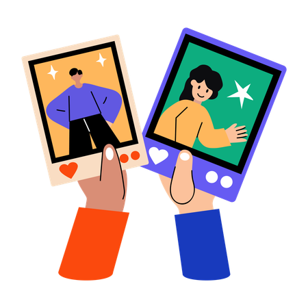 Man showing photo polaroids  Illustration