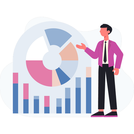 Man showing pie chart graph  Illustration