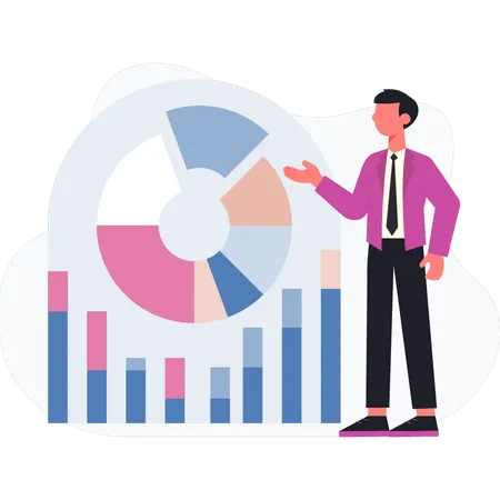 Man showing pie chart graph  Illustration