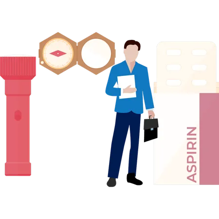 Man Showing Pills Strip  Illustration