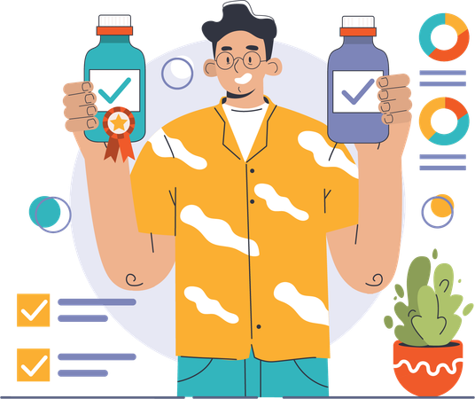 Man showing product quality different  Illustration