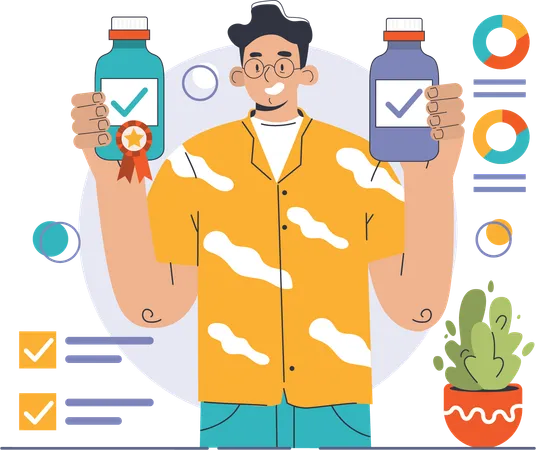 Man showing product quality different  Illustration