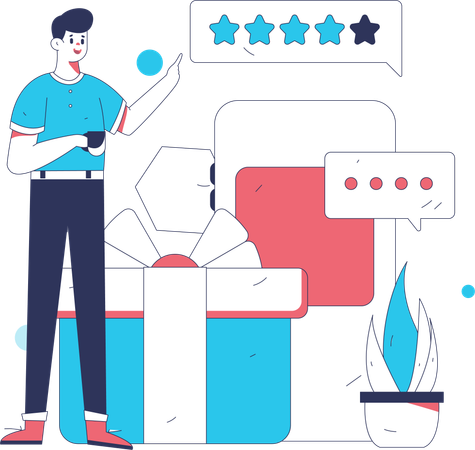 Man showing product review  Illustration