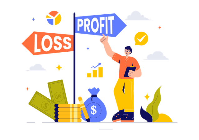 Man showing profit and loss  Illustration