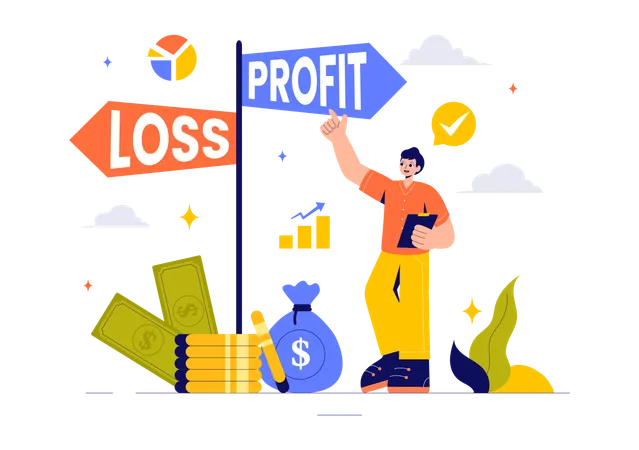 Man showing profit and loss  Illustration