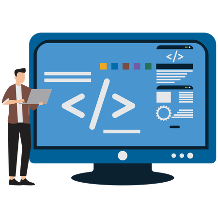 Man showing Programming Code Screen  Illustration