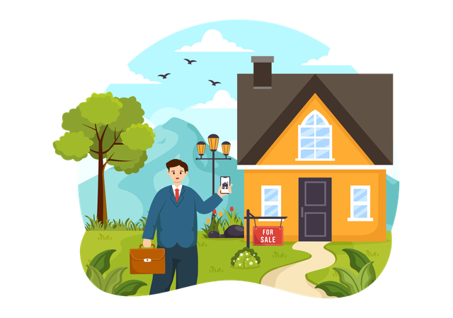 Man showing property for sale  Illustration