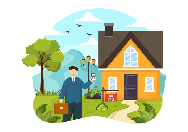 Man showing property for sale  Illustration