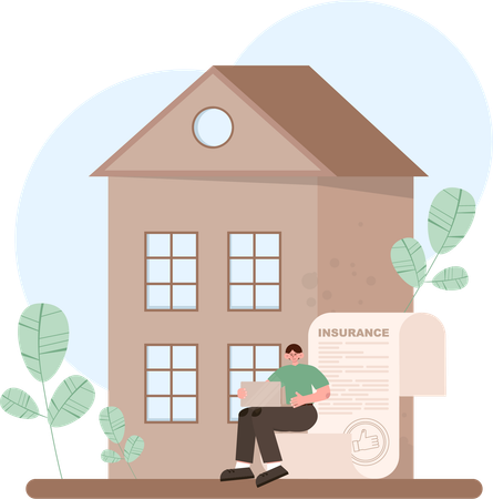 Man showing property insurance  Illustration