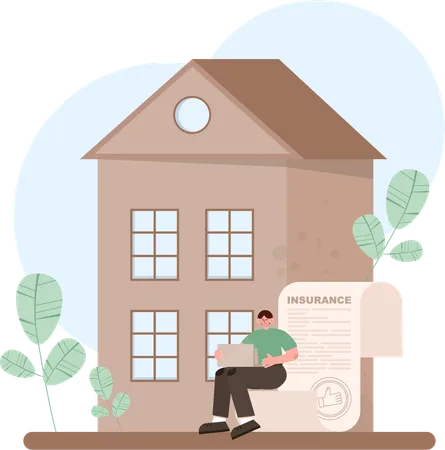 Man showing property insurance  Illustration