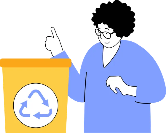 Man showing recycling bin  Illustration