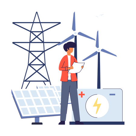 Man showing Renewable Energy Storage  Illustration