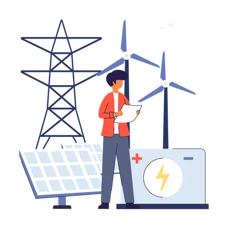 Man showing Renewable Energy Storage  Illustration