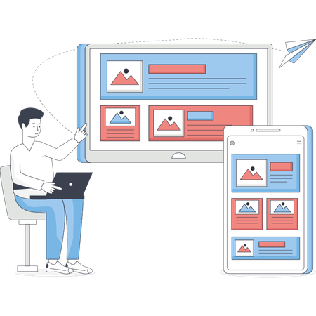 Man  showing responsive web design  Illustration