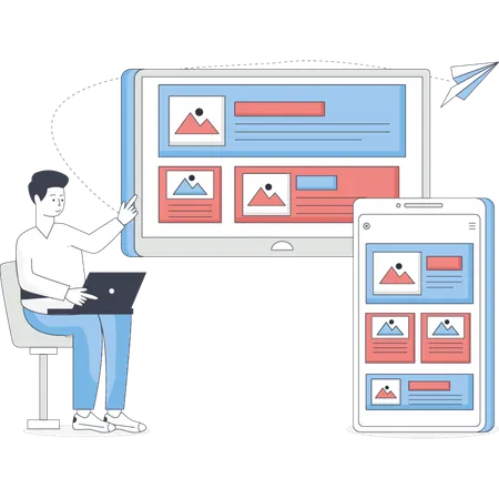 Man  showing responsive web design  Illustration