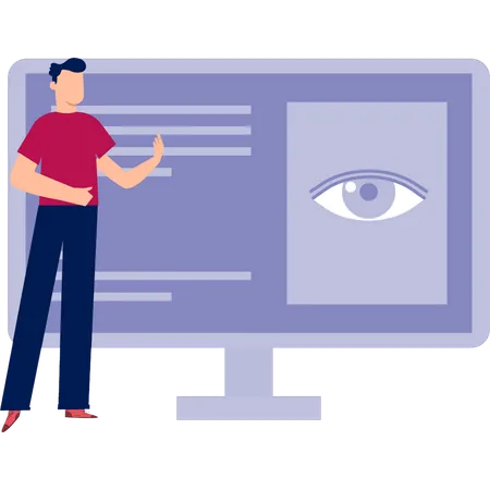 Man showing review on monitor  Illustration