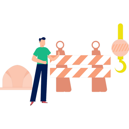 Man showing road construction tools  Illustration