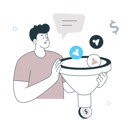 Man showing Sales Funnel  Illustration