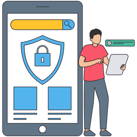 Man showing Secure page in tablet  Illustration