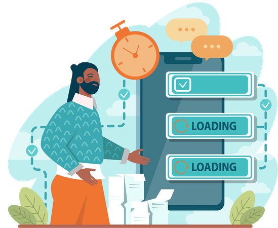 Man showing server loading time  Illustration