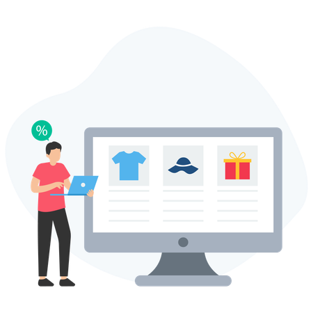 Man showing Shopping details  Illustration