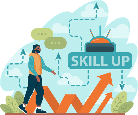 Man showing skill growth  Illustration