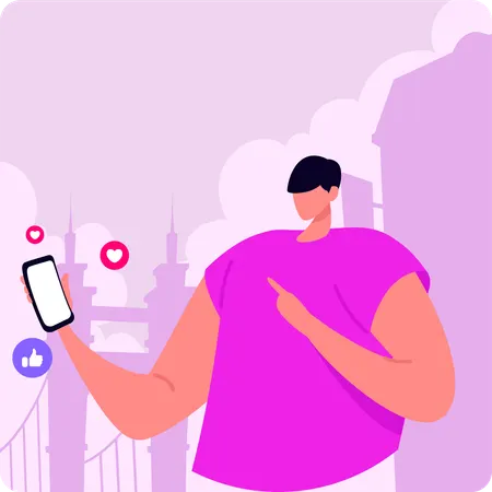 Man Showing Social Media Contents  Illustration