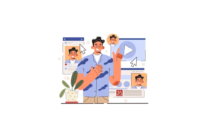 Man showing social media marketing  Illustration