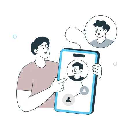 Man showing Social Network on mobile  Illustration