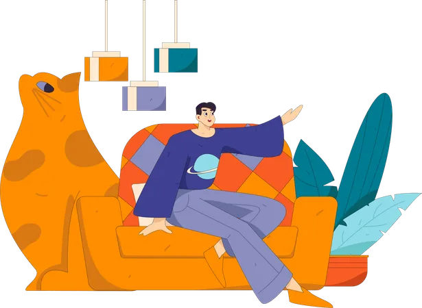 Man showing something in living room  Illustration