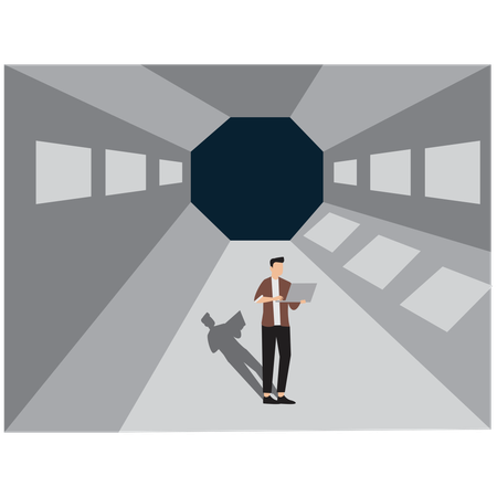Man showing Space Station Interior  Illustration