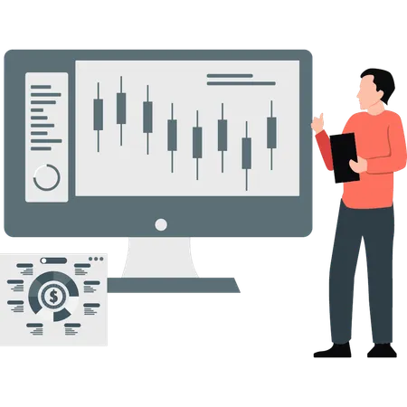 Man showing stock investment graph  Illustration