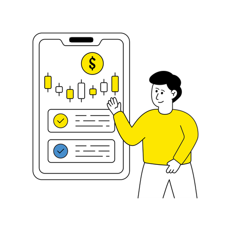 Man showing Stock Market App  Illustration