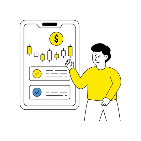 Man showing Stock Market App  Illustration