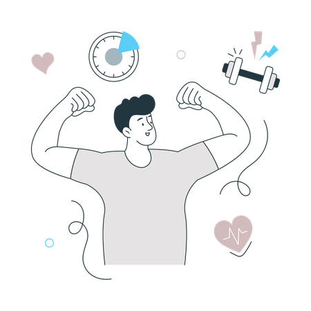 Man showing strong arm while living Healthy Lifestyle  Illustration