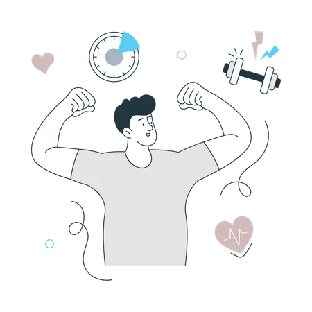 Man showing strong arm while living Healthy Lifestyle  Illustration