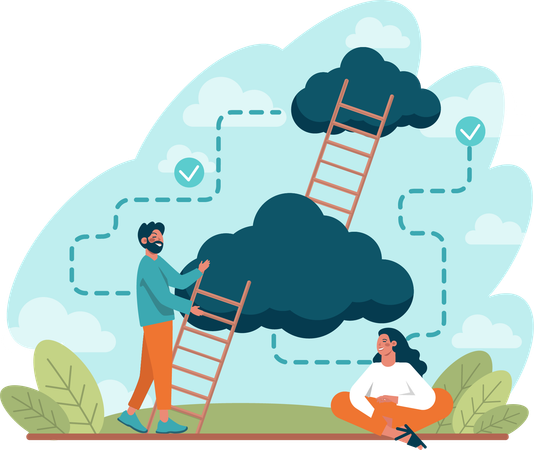 Man showing success staircase to girl  Illustration