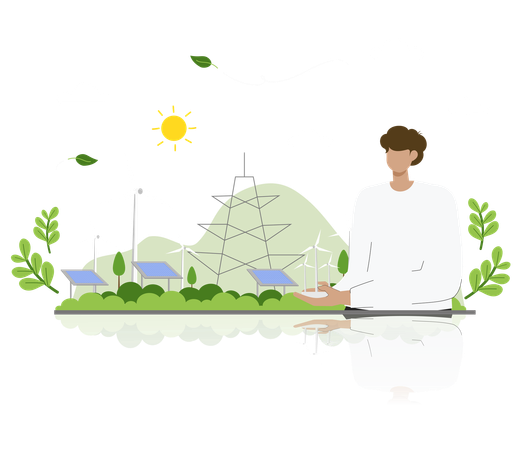 Man showing Sustainable living with renewable energy elements  Illustration