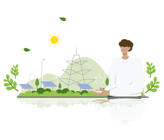 Man showing Sustainable living with renewable energy elements  Illustration