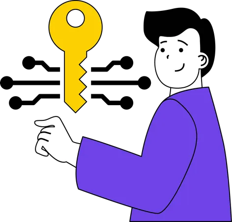 Man showing system key  イラスト