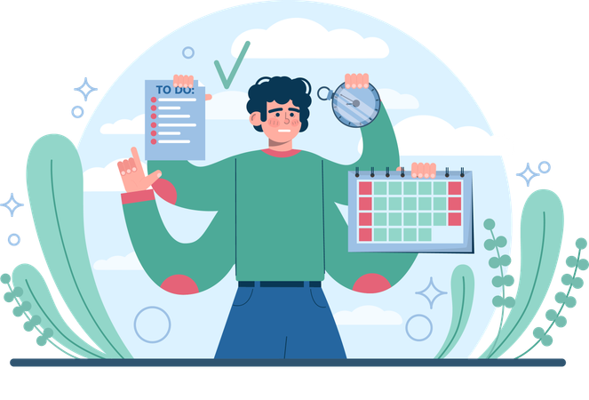 Man showing task management list  Illustration